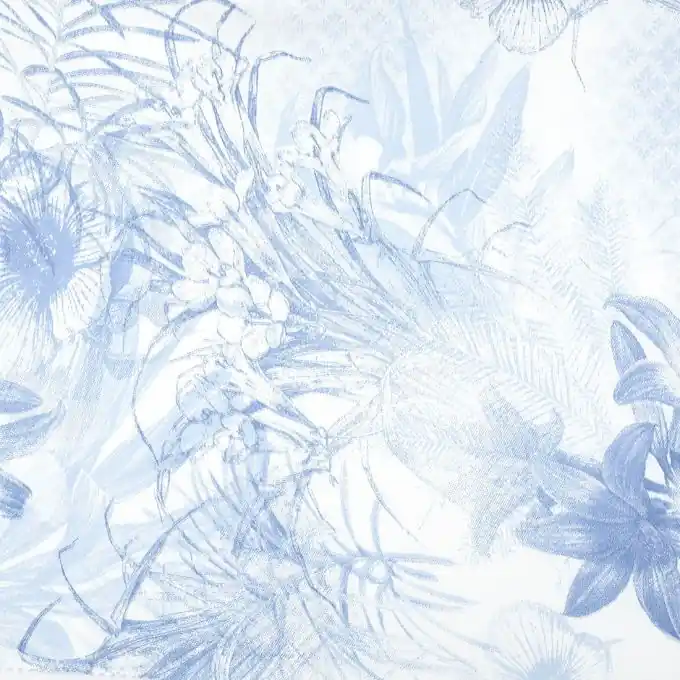 Angebot Satin Baumwollstoff Blätter blau