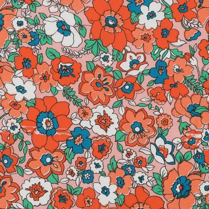 Sonderangebot Satin Baumwollstoff Blumen orange