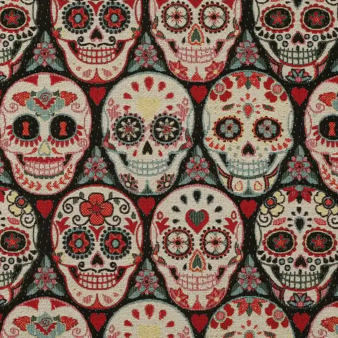 Preiswert Jacquard-Stoff mit bunten Totenschädeln