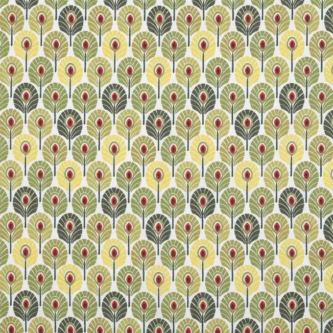 Baumwollstoff mit Mini-Pfauenfedern, gelb Sale