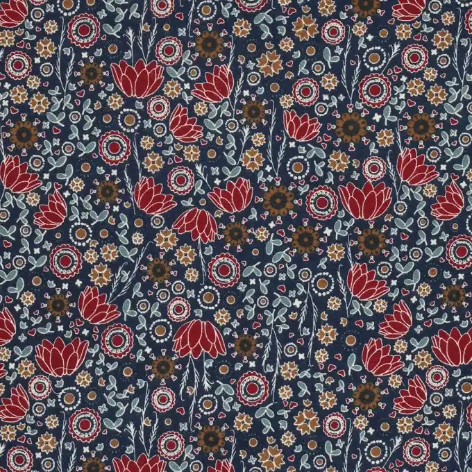 Direktkauf Flanell Blumen Blau rosa