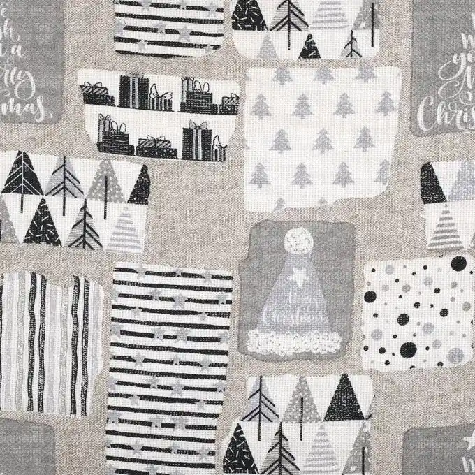 Günstig Jutestoff Weihnachten Schwarz/Silbern