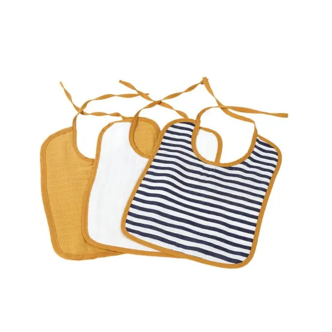 Bestpreis 3er-Set Bio-Lätzchen Streifen blau