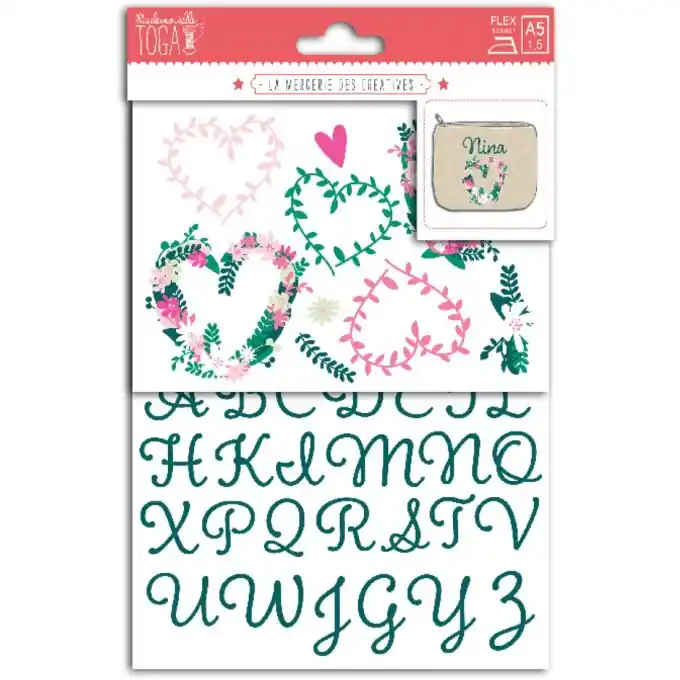 Bügelbild Grüne und rosafarbene geblümte Herzen Neue Kollektion