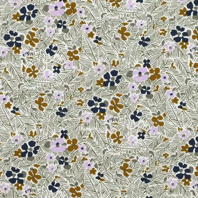 Popeline Baumwollstoff Grün/Blau/Ocker Ab Werk