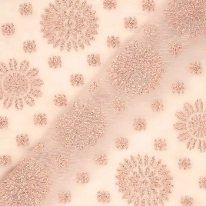 Online Kaufen Stoff aus rosa Nude-Voile mit bestickten Blumen