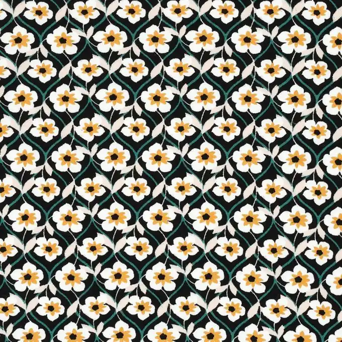 Im Trend Jerseystoff Blumenmotiv Senfgelb