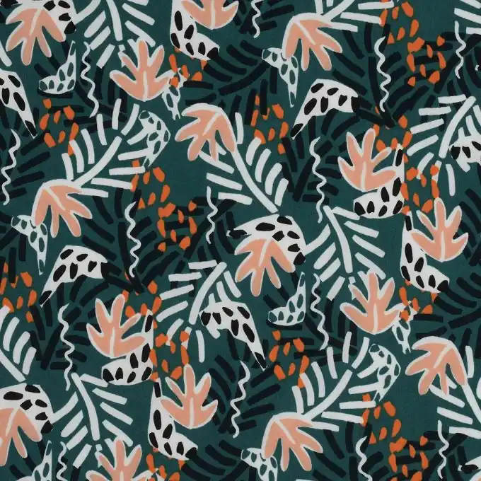 Geprüft Popeline Baumwolle grünes Blattmotiv