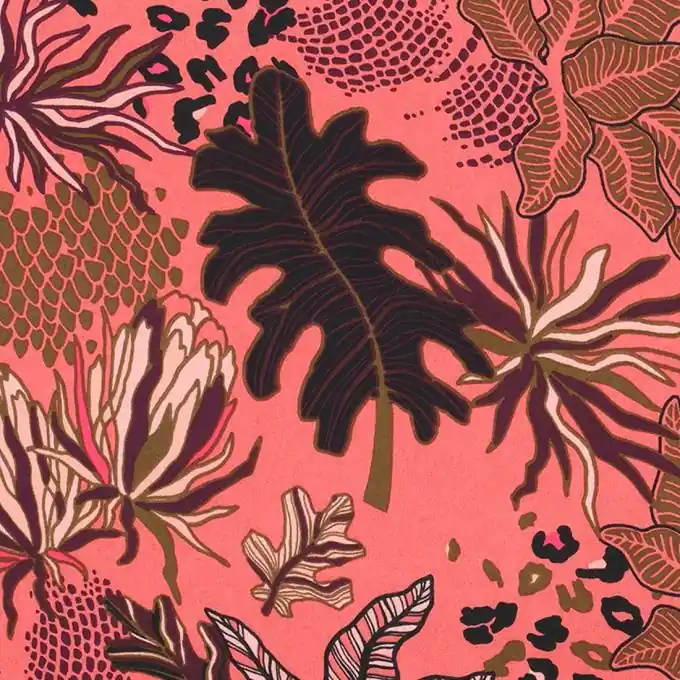 Satinstoff Dschungel Koralle Großhandel