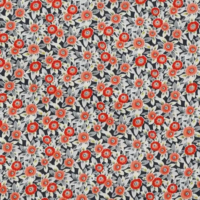 Hochwertig Satinstoff rote Blüten