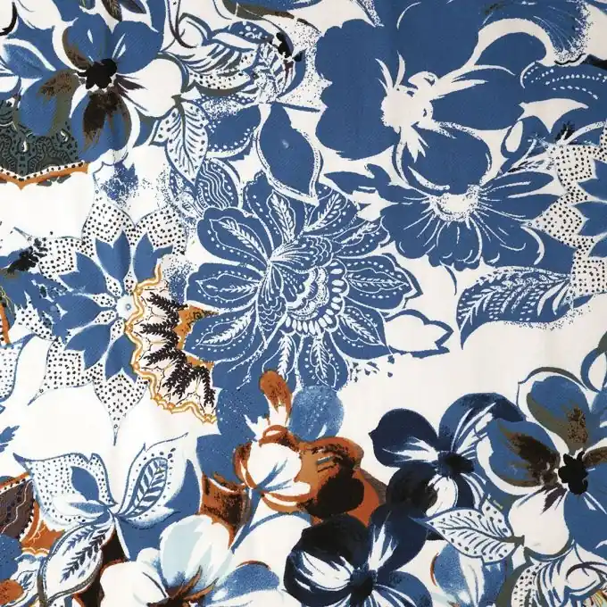 Online Kaufen Baumwollsatin Blumen Blau