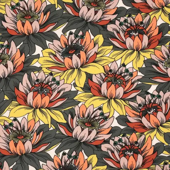 Highlight Viskosestoff Orange/Gelb Blüten