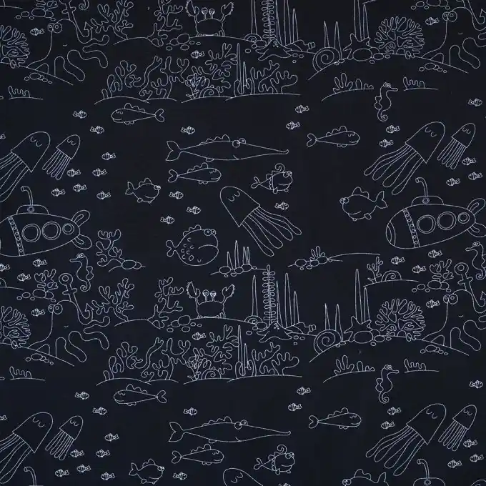 Preis Gesenkt Popeline-Stoff Baumwolle Unterwasserwelt Marineblau