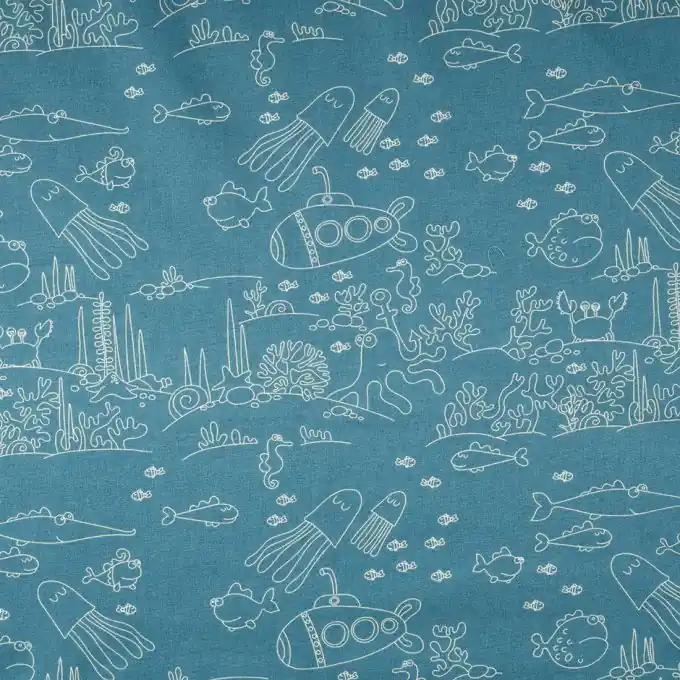 Bestseller Popeline-Stoff Baumwolle Unterwasserwelt Türkis