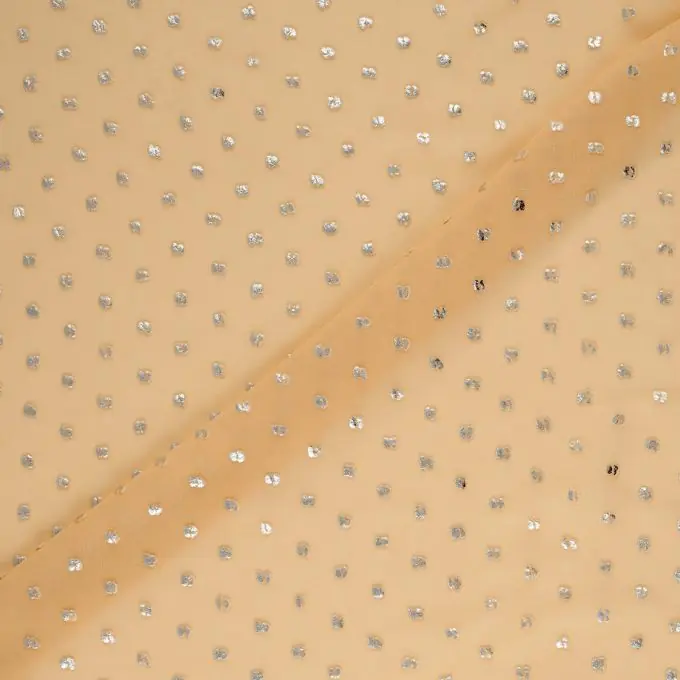 Kracherpreis Stoff Voile in Nude-Rosa mit silbernen Tupfen