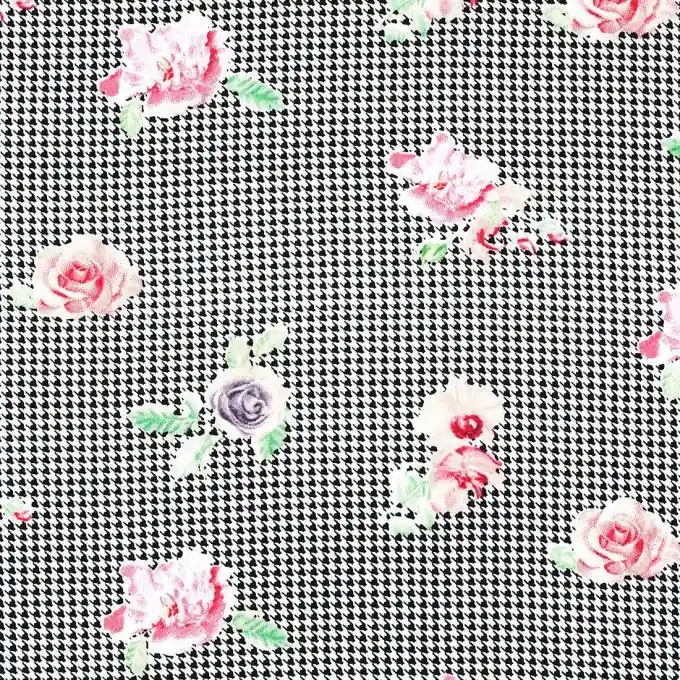 Limited Edition Viskose-Stoff Karos/Rosen