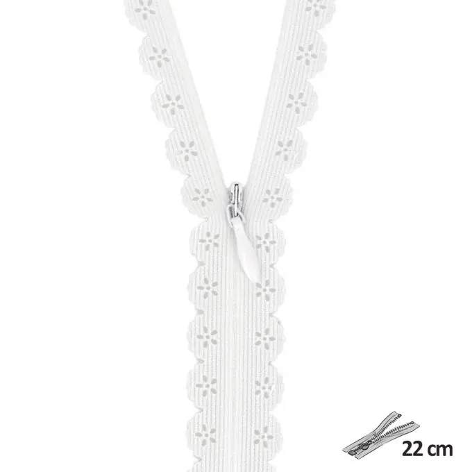 Spitzen-Reißverschluss Weiss 22 cm Exklusiv