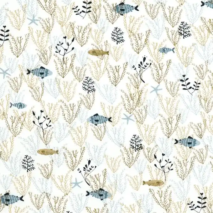 Bio Baumwollstoff Fische Gelb/Blau Abverkauf