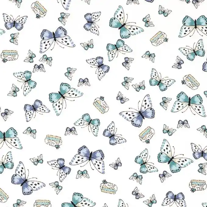 Neue Kollektion Bio Baumwollstoff Schmetterlinge Blau