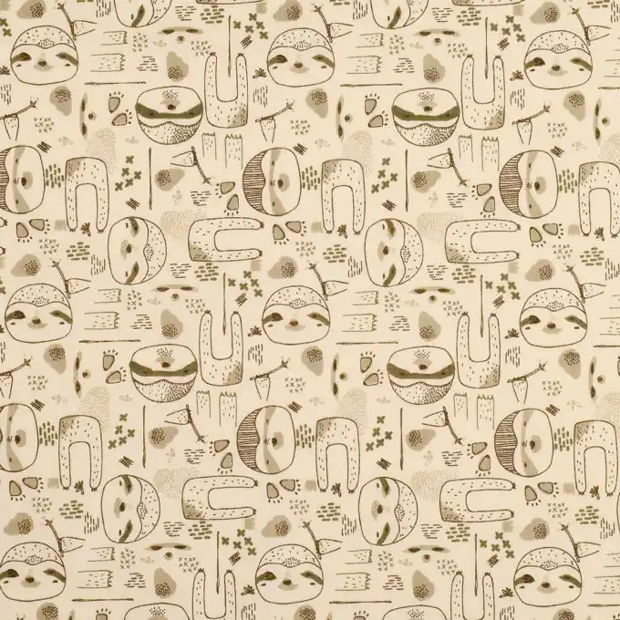 Baumwollstoff Faultiere Ecru Premium