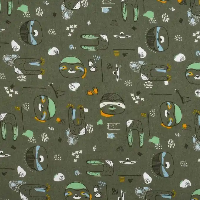 Popeline Baumwolle Faultiere Khaki Ausverkauf