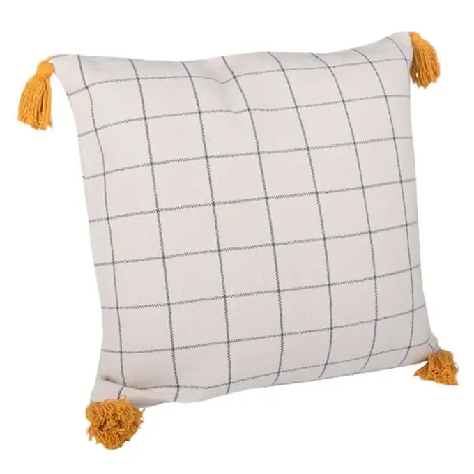 Nur Heute Kariertes Kissen mit Bommeln