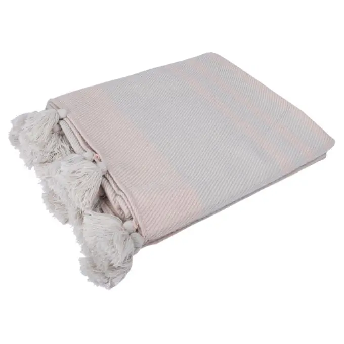 Grau gestreifte Decke mit Bommeln 127×152 cm Ab Werk