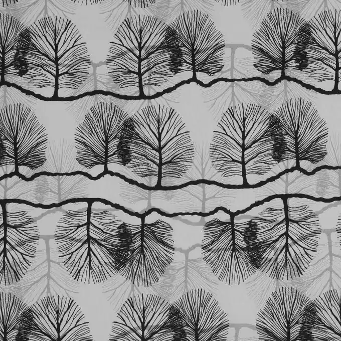 Geprüft Popeline Baumwollstoff Bäume Grau