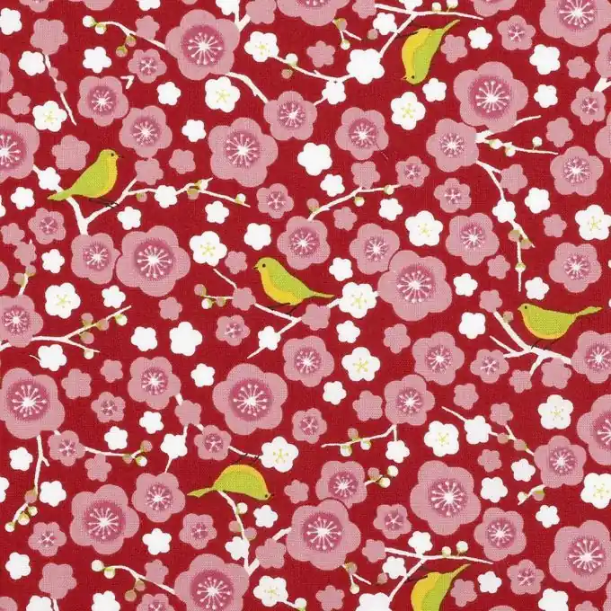 Popeline Baumwolle Kirschblüten Rot Finale Aktion