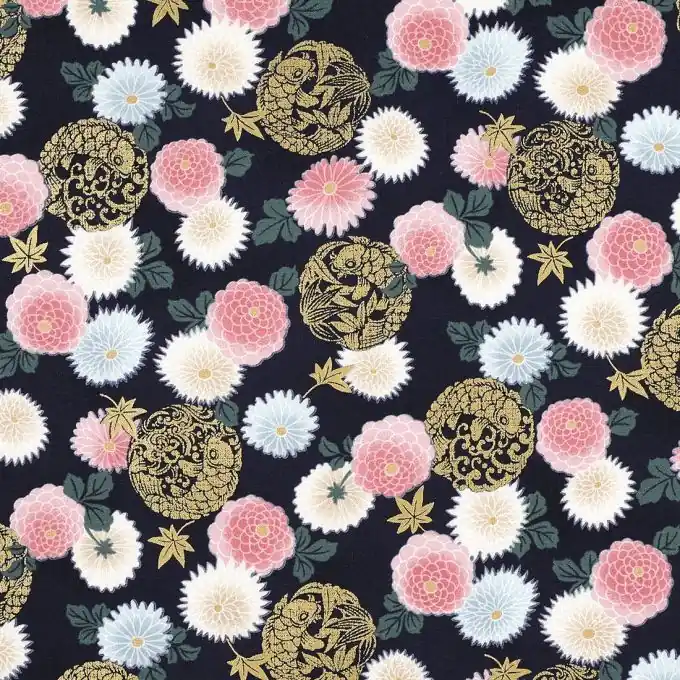 Popeline Baumwolle Dalhia Marineblau Weltweiter Versand