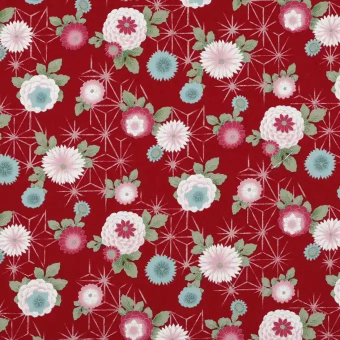 Angebot Popeline Baumwolle Rot Blütenmotive