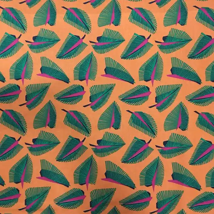 Baumwollstoff Orange/Grün Palmen Rabatt