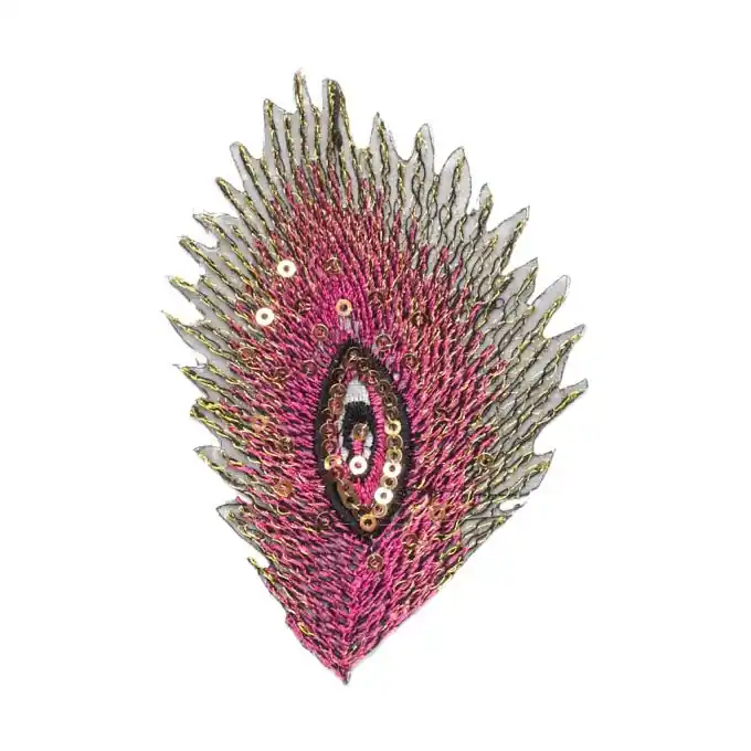 Sonderaktion Thermoklebende Verzierung, Feder-Stickerei – Fuchsienrot