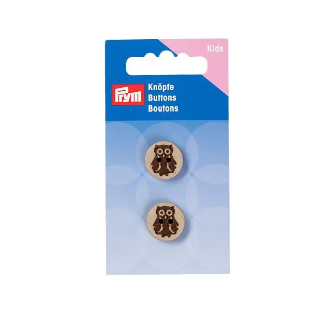 Knöpfe „Eule“, 2-Loch, Kokosnuss, 15mm, braun Billig