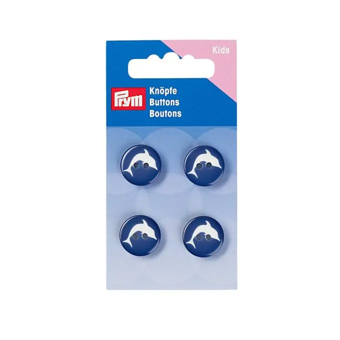 Kostenloser Rückversand Knöpfe „Delphin“, 2-Loch, 15mm, blau
