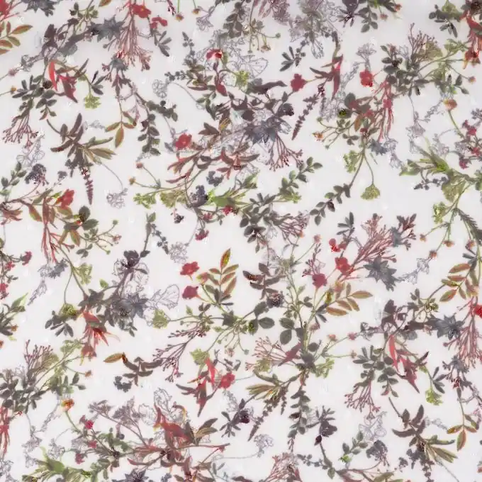 Plumetis Crepe-Stoff Blumen Weiß Online Kaufen