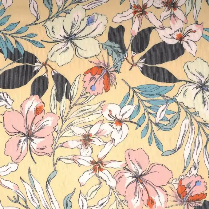 Ab Werk Gelbes Blumenmuster Kreppstoff