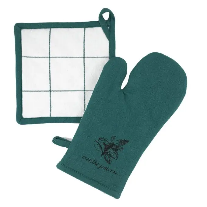 Bestpreis Set Ofenhandschuh & Topflappen Botanica Grün