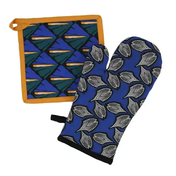 Super-Preis Set Topflappen & Handschuhe Bamako Blau