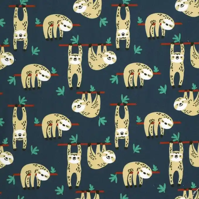 Angebot Baumwollstoff Faultier Marineblau