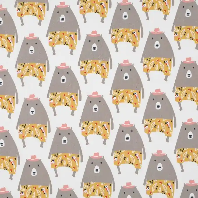 Baumwollstoff Bär Gelb/Weiss Rabatt