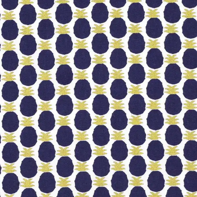 Neue Ware Baumwollstoff Ananas Marineblau/Golden
