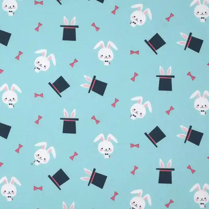 Expressversand Stoff Baumwolle blau Hase Hut