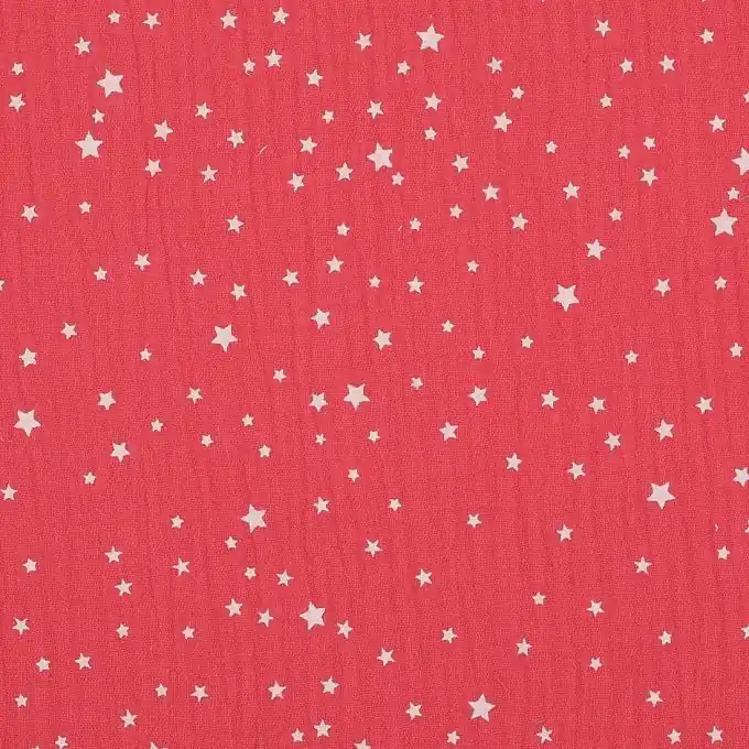 Musselin Baumwolle Sterne Himbeerot Neu