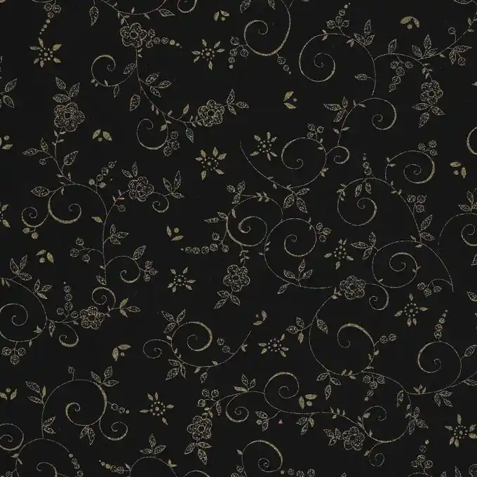 Markenware Popeline Arabesk schwarz goldfarben