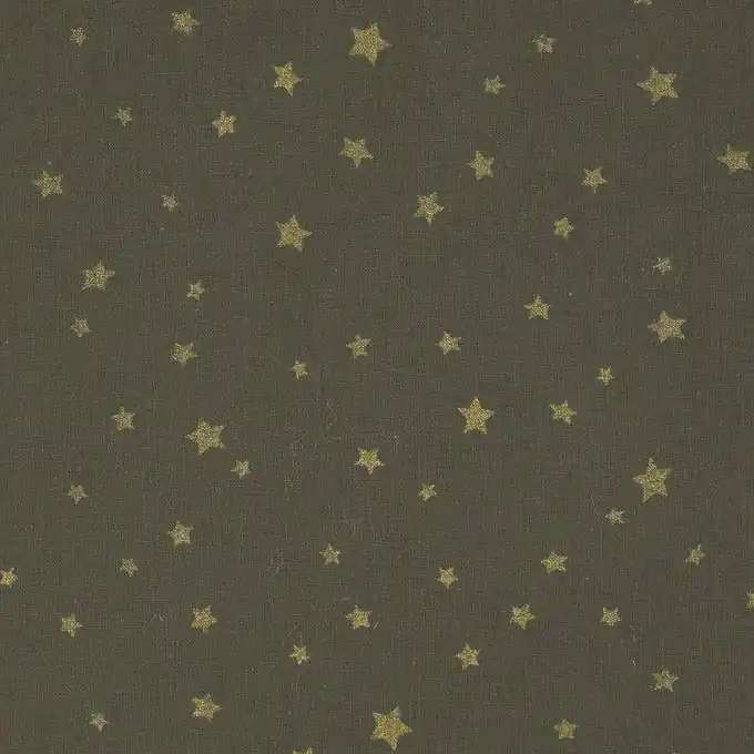 Stoff Popeline mit goldenen Sternen in Khaki Sonderaktion