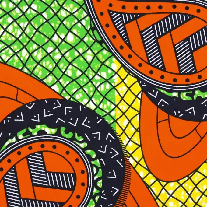 Baumwollstoff Wax Paisleymotiv Orange/Grün Neuheit