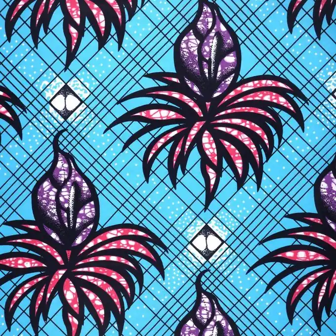 Neue Kollektion Baumwollstoff Wax Blau Blumen