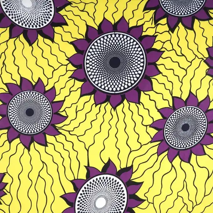 Preisknaller Baumwollstoff Wax Sonne Gelb/Violett