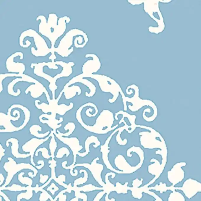 Baumwollstoff Ornamente Himmelblau/Weiss Schnäppchen